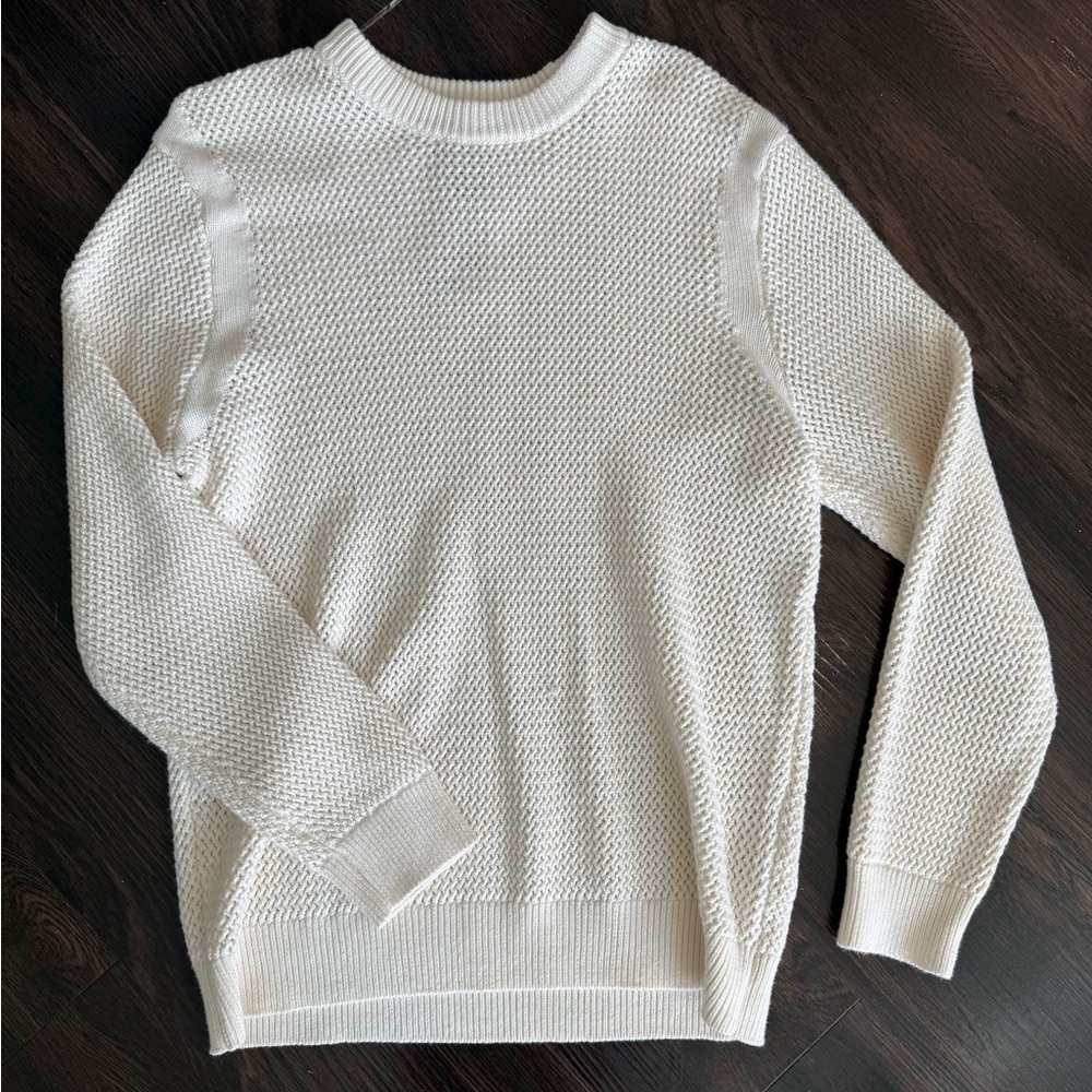 H&M White Crewneck Sweater with Ribbed Knit
